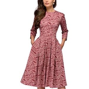 Ricco Bruno Dragonflies Three-Quarter Sleeve Fit & Flare Dress - L
